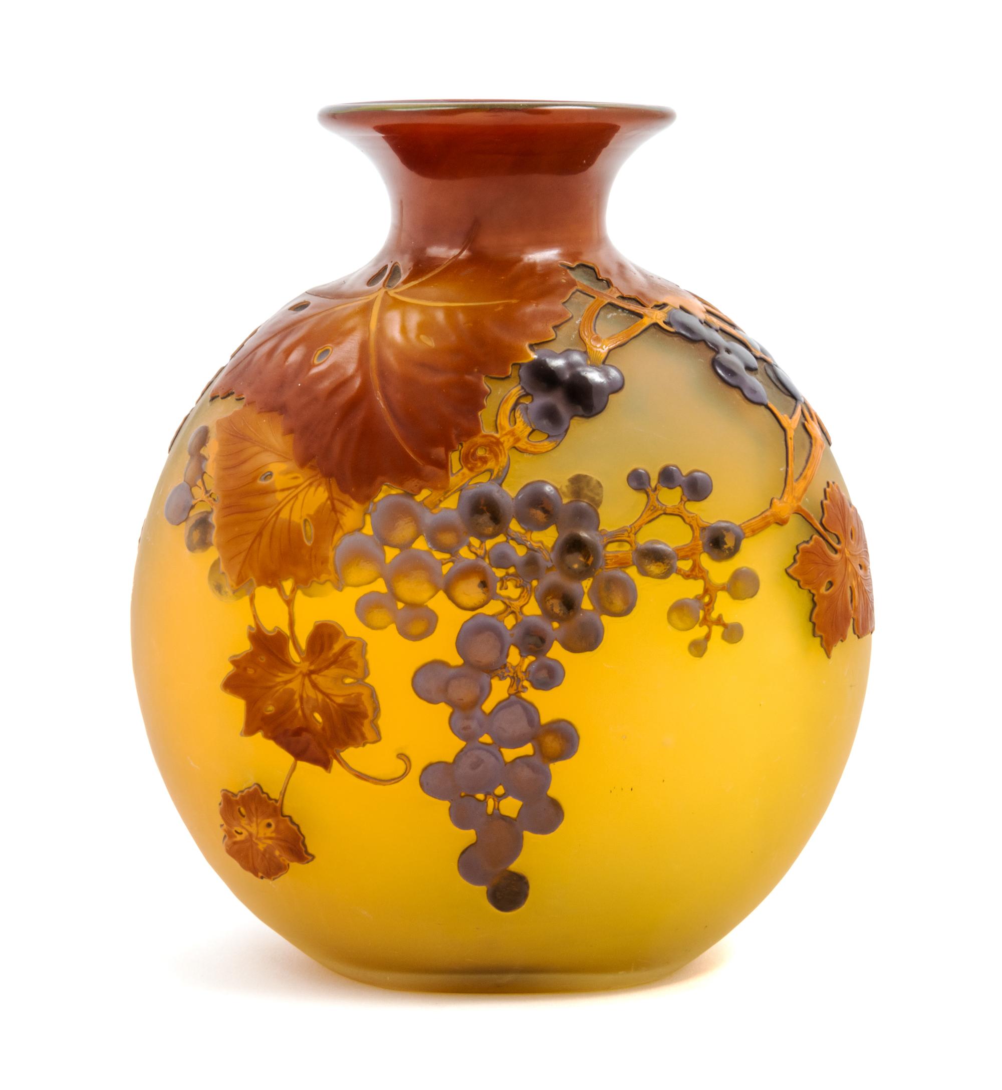 Emile Galle, (French, 1846-1904), a mold blown cameo glass vase, with grape decoration