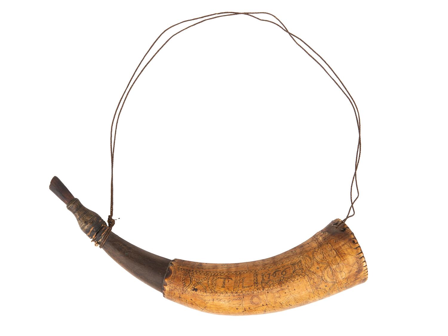 Carved Maritime Theme Powder Horn Dated 1766