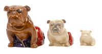 A Group of Three Royal Doulton Bulldogs Height of tallest 6 inches.