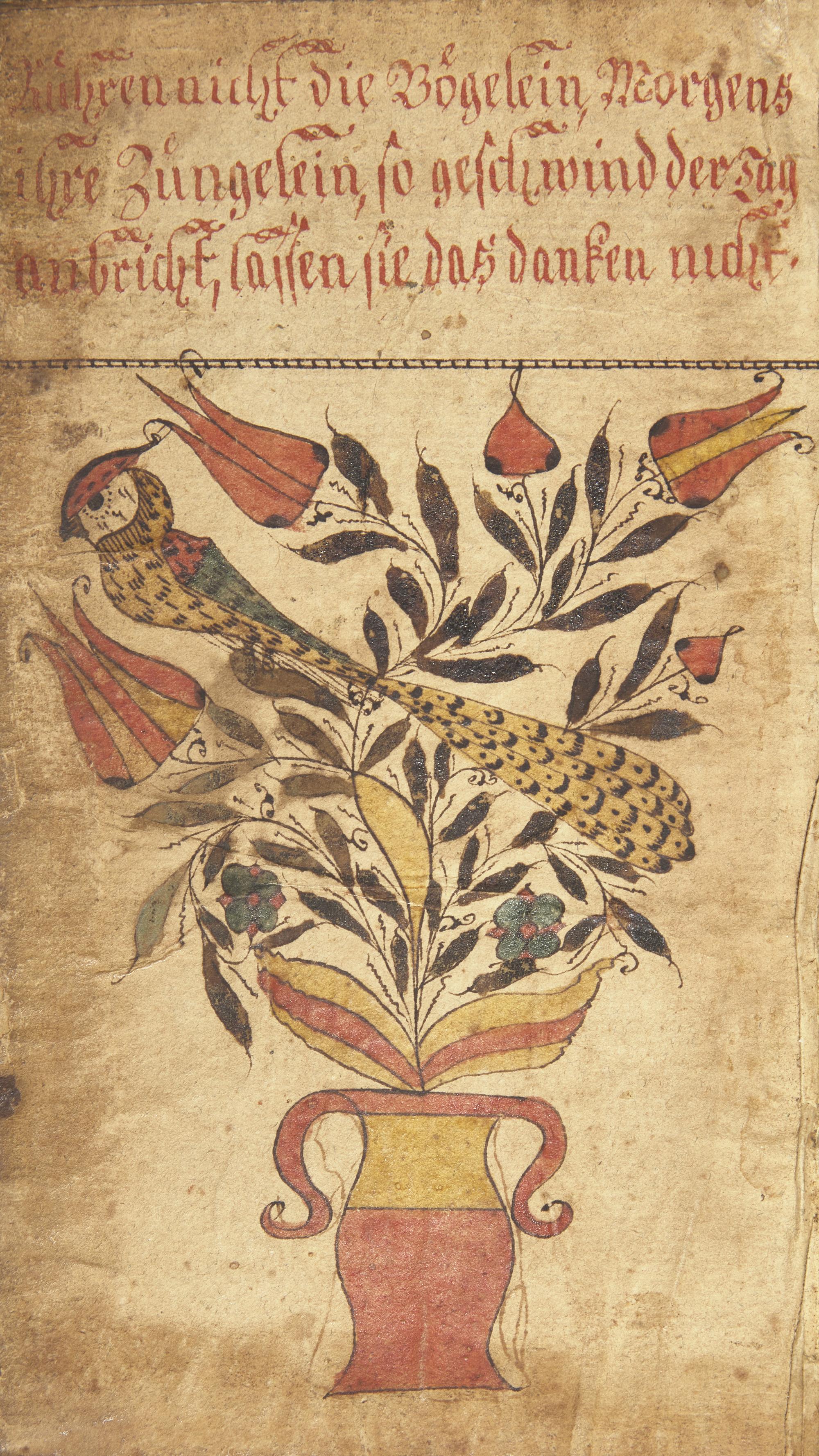 Christian Strenge (1757-1828), A Mennonite Fraktur Bookplate, in Das Neue Testament unsers Herren und Heilandes, Jesu Christi, nach der Deutschen Uebersetzung D. Martin Luthers..., Germantown, PA, Micheal Billmeyer, 1795