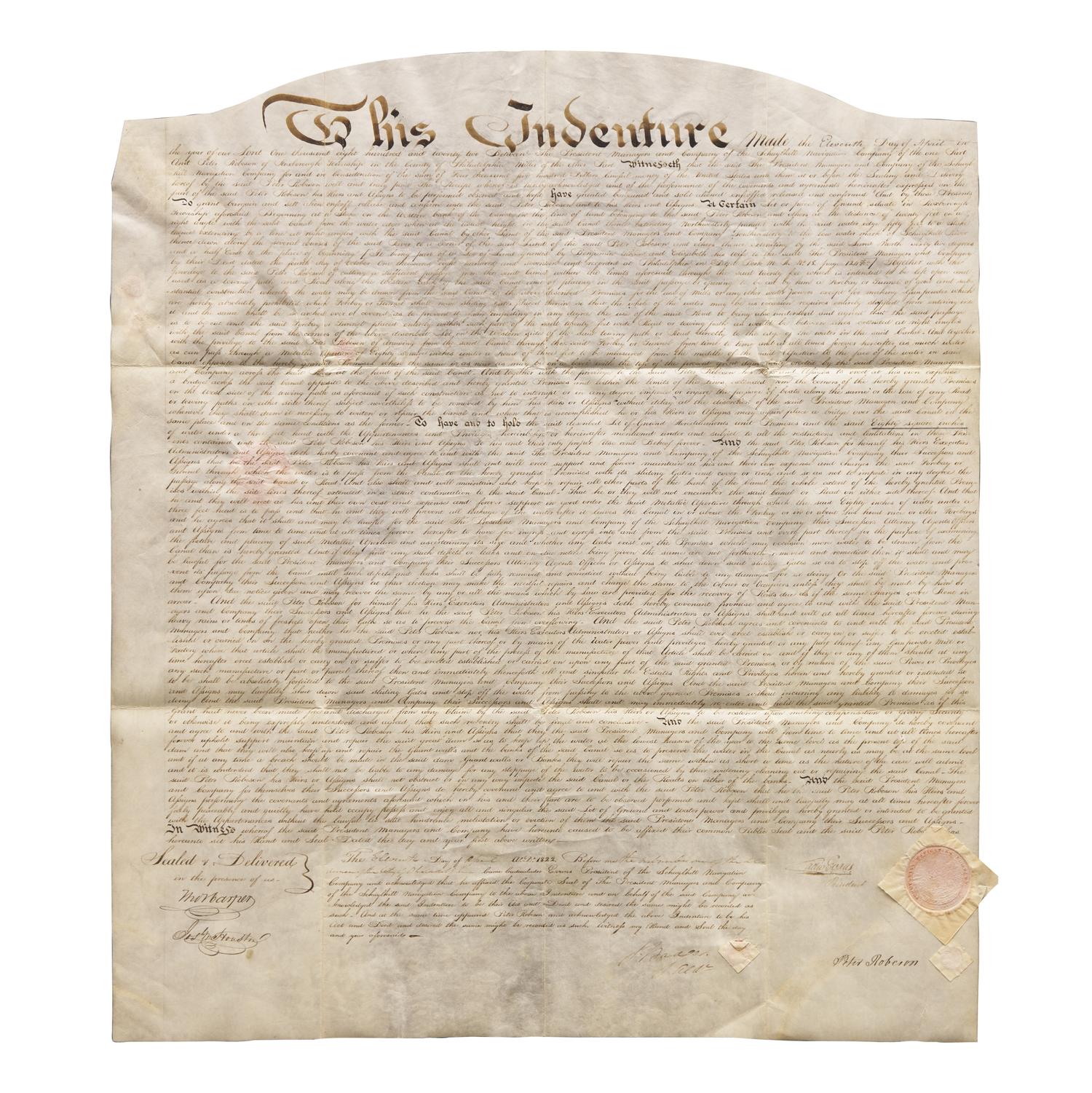 [Philadelphia] Manuscript Land Indenture Related to the Schuylkill Navigation Company