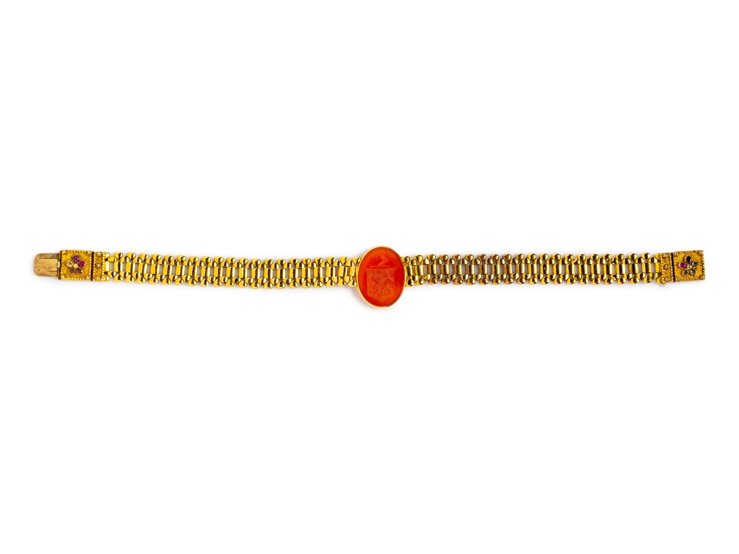 A Yellow Gold, Carnelian Intaglio and Gemstone Choker,