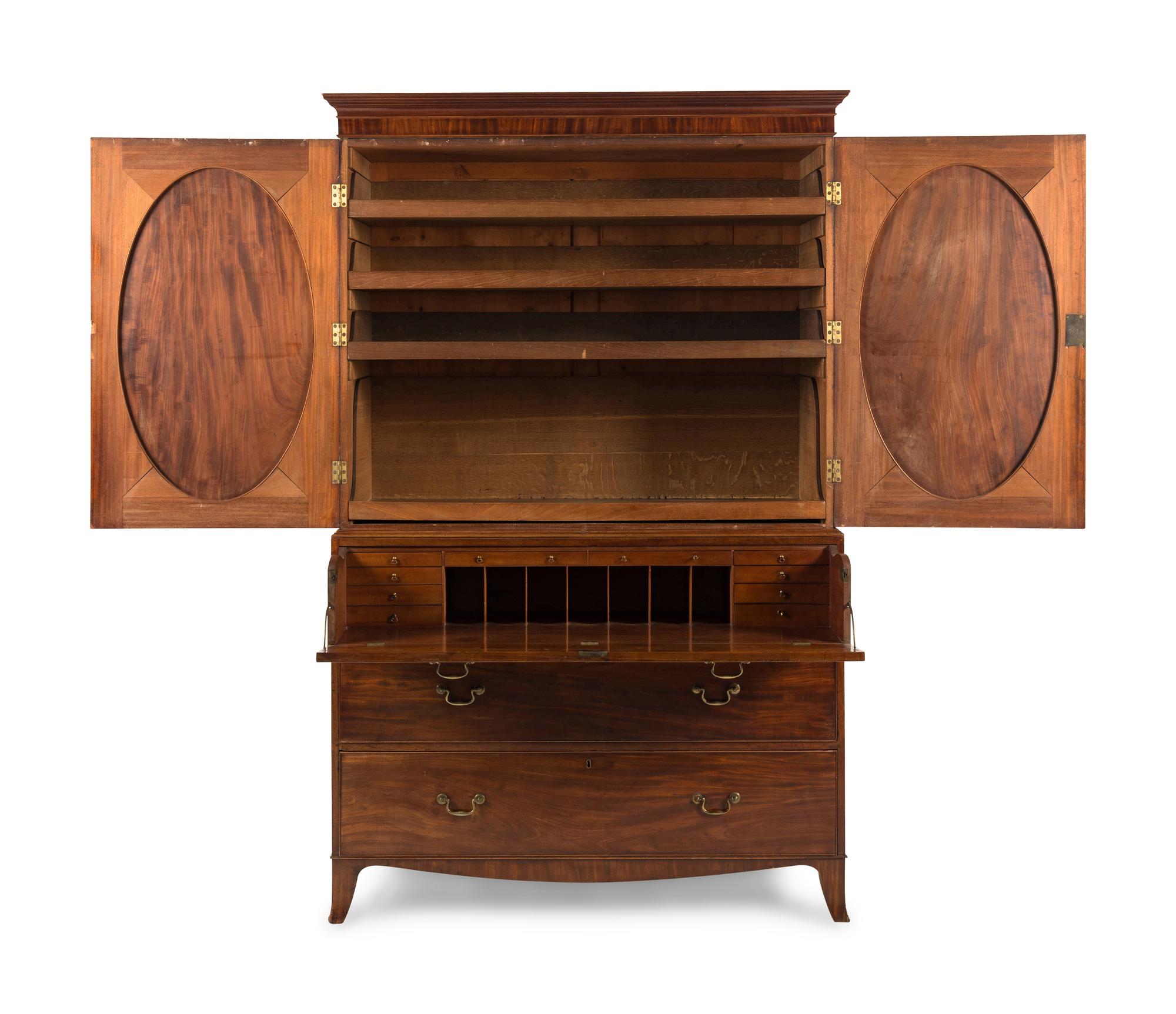 A George III Mahogany Bureau Cabinet