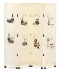 A Chinese Four-Panel Screen Height 72 x width 16 (each panel) x depth 1 inches. — 20TH CENTURY