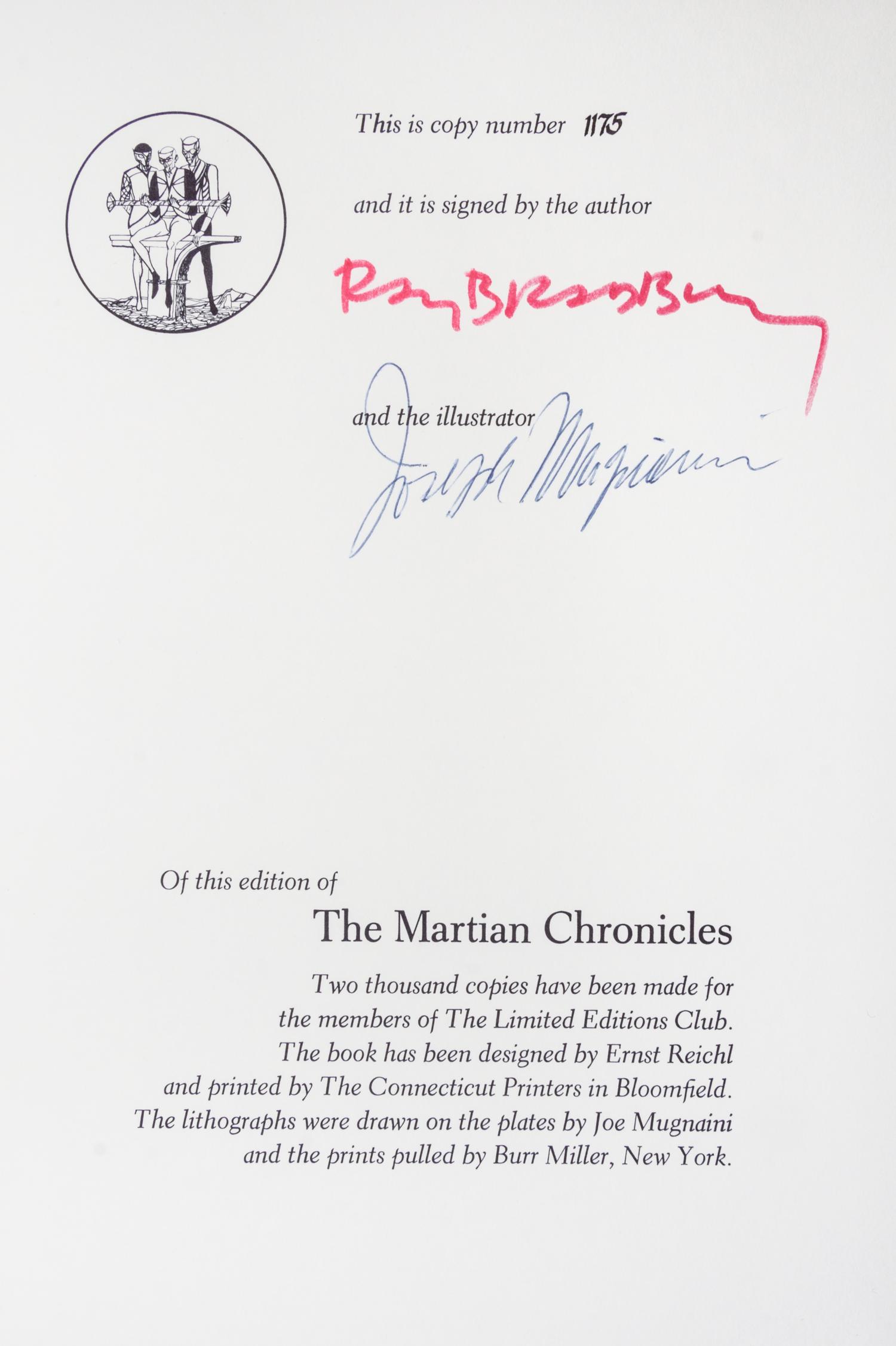 (LEC; MUGNAINI, JOSEPH) BRADBURY, RAY. The Martian Chronicles. Avon, CT, 1974. Signed by artist and author.