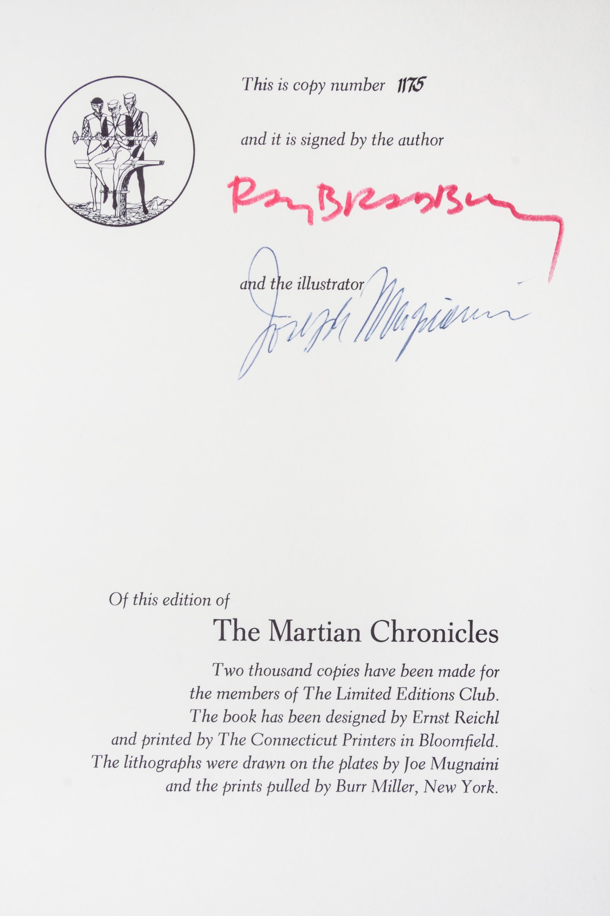(LEC; MUGNAINI, JOSEPH) BRADBURY, RAY. The Martian Chronicles. Avon, CT, 1974. Signed by artist and author.