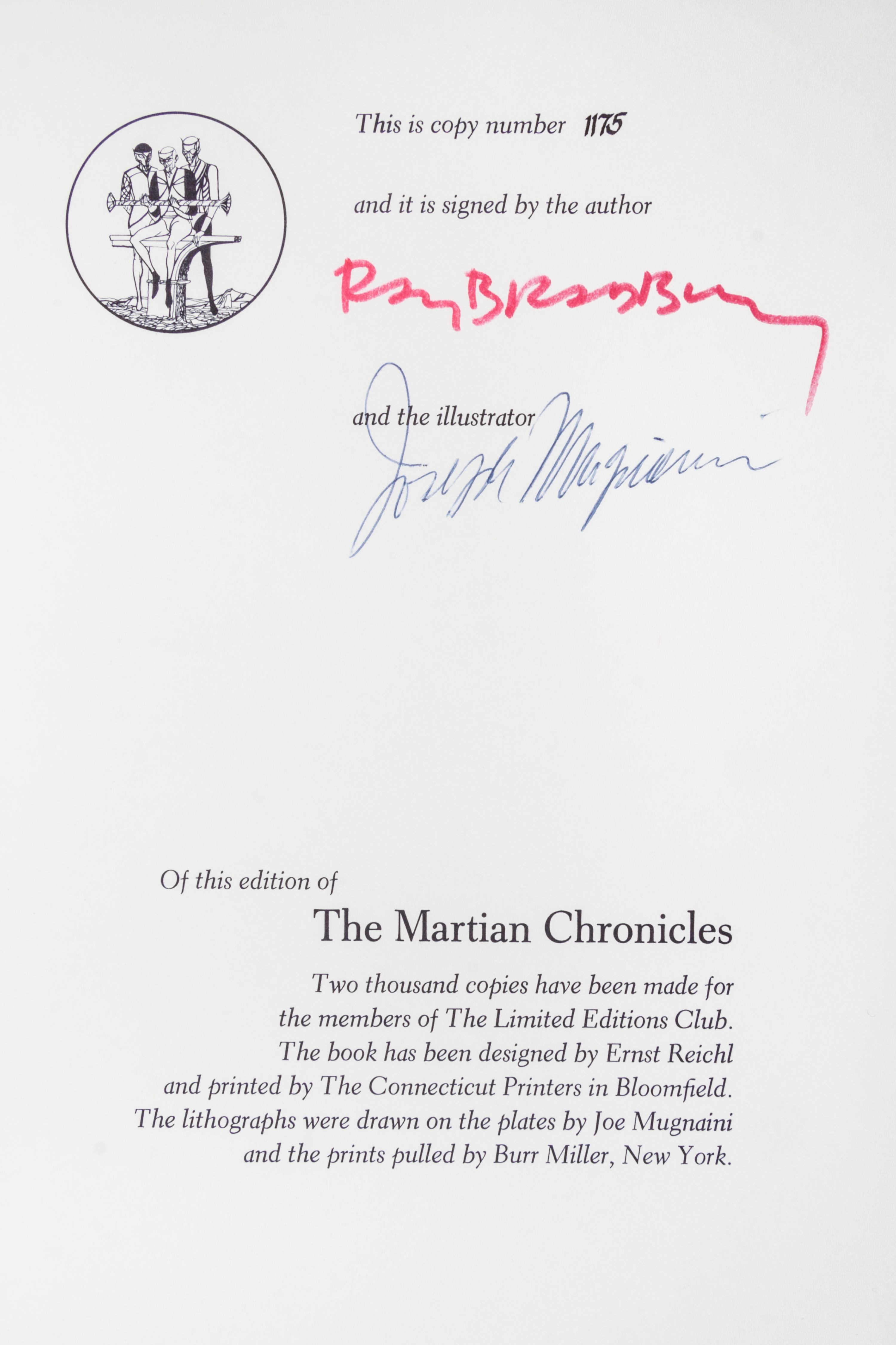 (LEC; MUGNAINI, JOSEPH) BRADBURY, RAY. The Martian Chronicles. Avon, CT, 1974. Signed by artist and author.