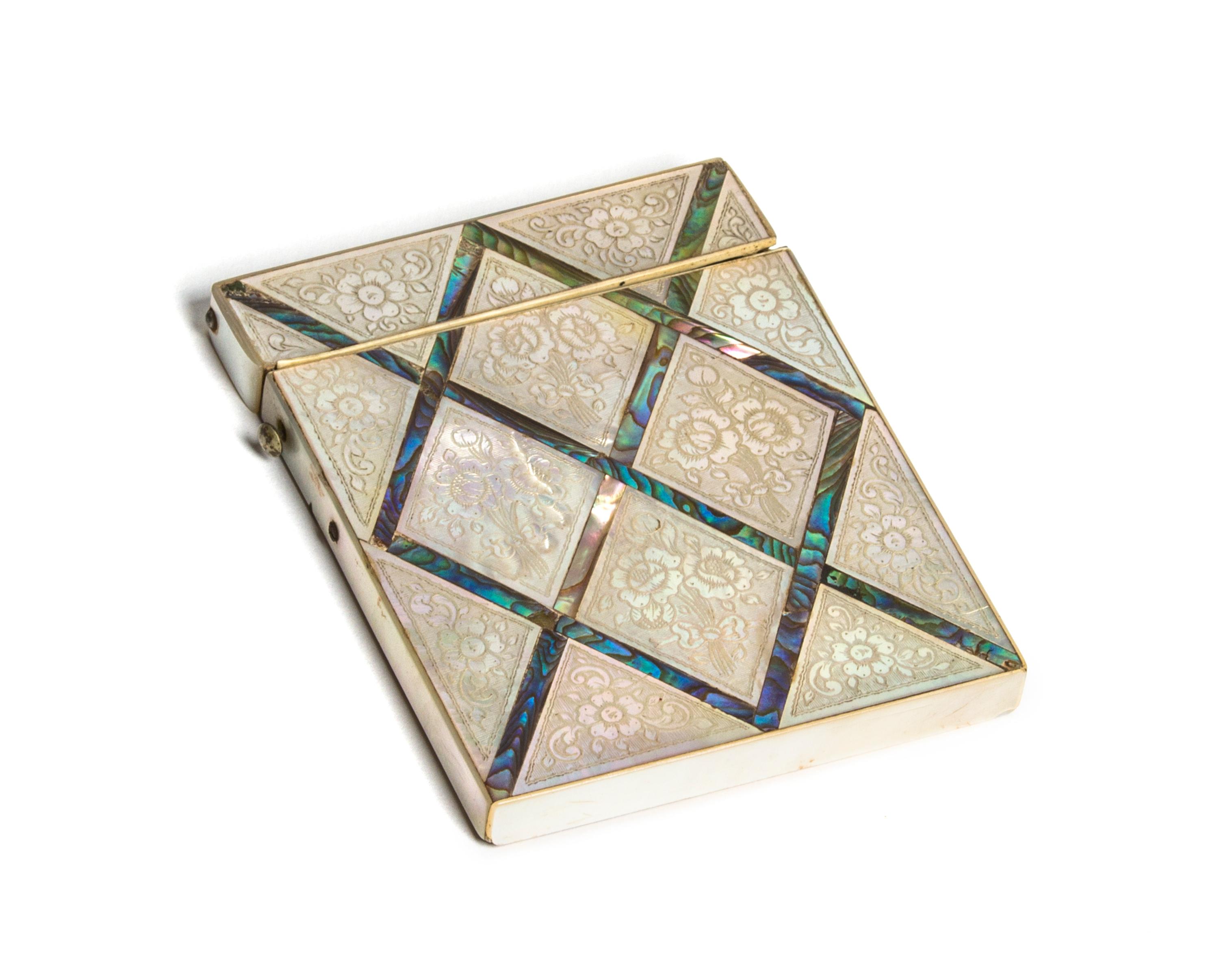 A Mother-of-Pearl Veneered Card Case, Height 4 1/8 inches.