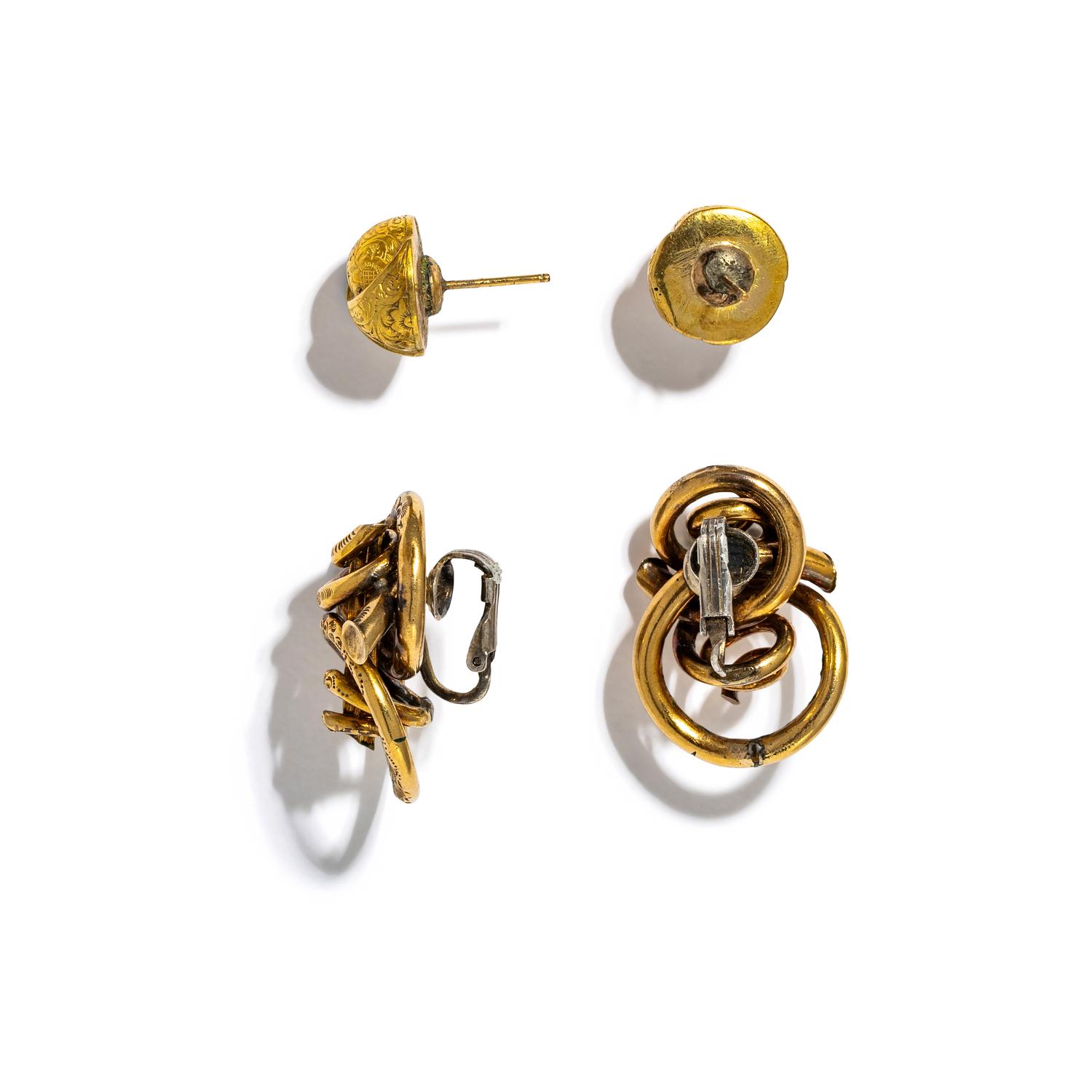 ANTIQUE, TWO PAIRS OF YELLOW GOLD EARRINGS