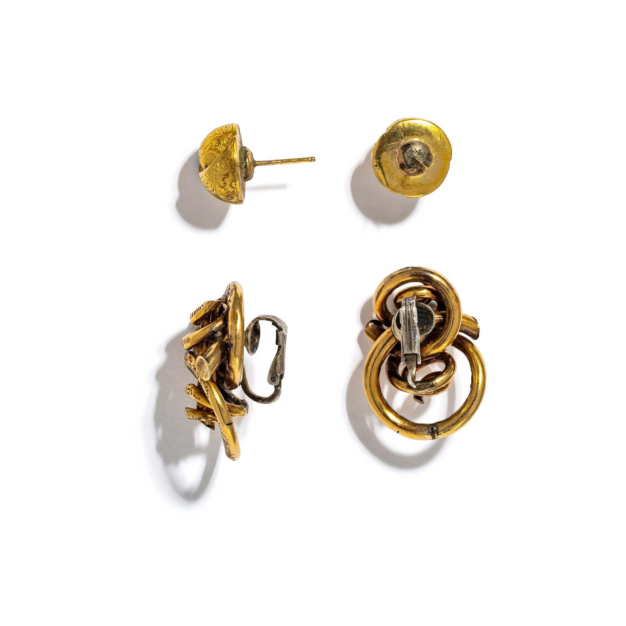 ANTIQUE, TWO PAIRS OF YELLOW GOLD EARRINGS