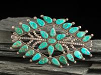 Large Statement Zuni Silver and Turquoise Cluster Pin / Brooch