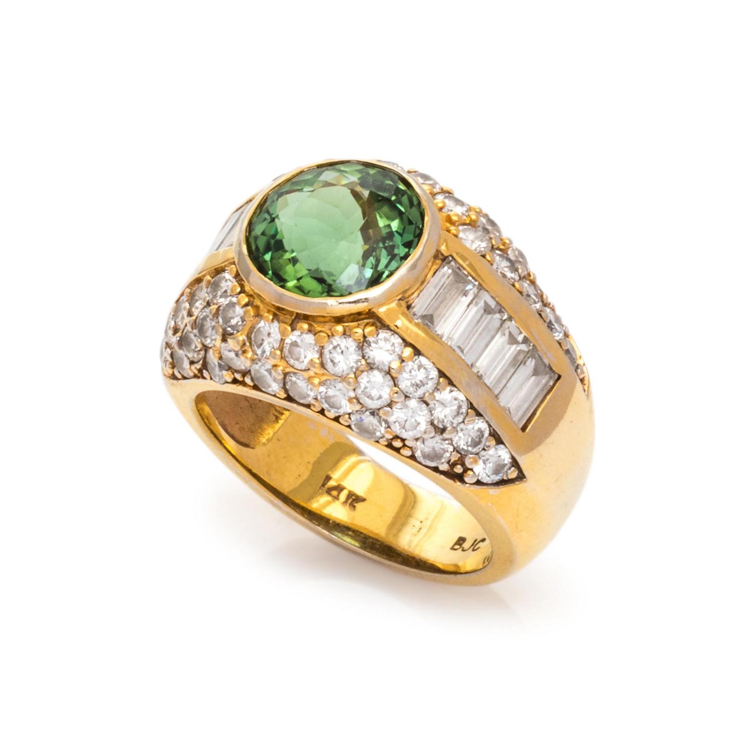 Green Tourmaline and Diamond Ring