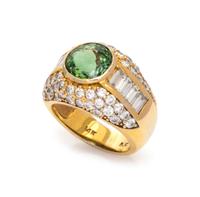 Green Tourmaline and Diamond Ring