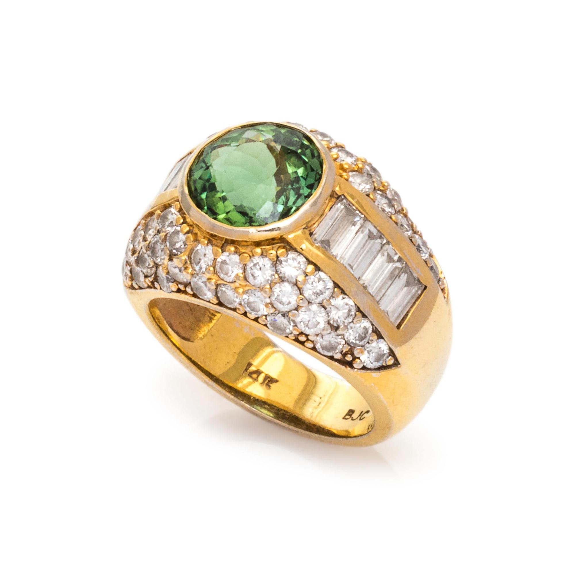 Green Tourmaline and Diamond Ring