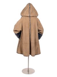 Fendi Suede Hooded Coat Lined in Blue Shearling, c. 1993