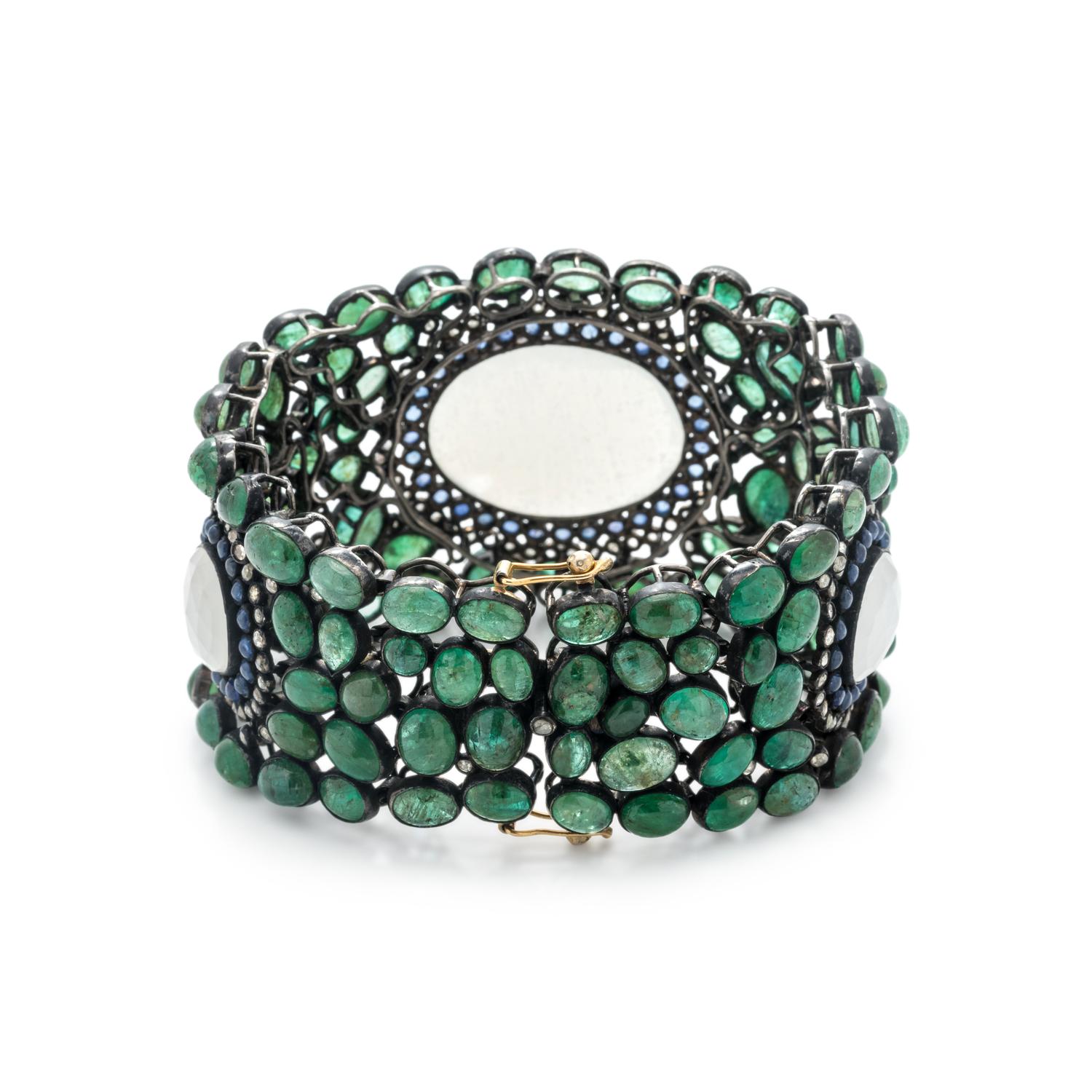 MOONSTONE, EMERALD, IOLITE AND DIAMOND BRACELET