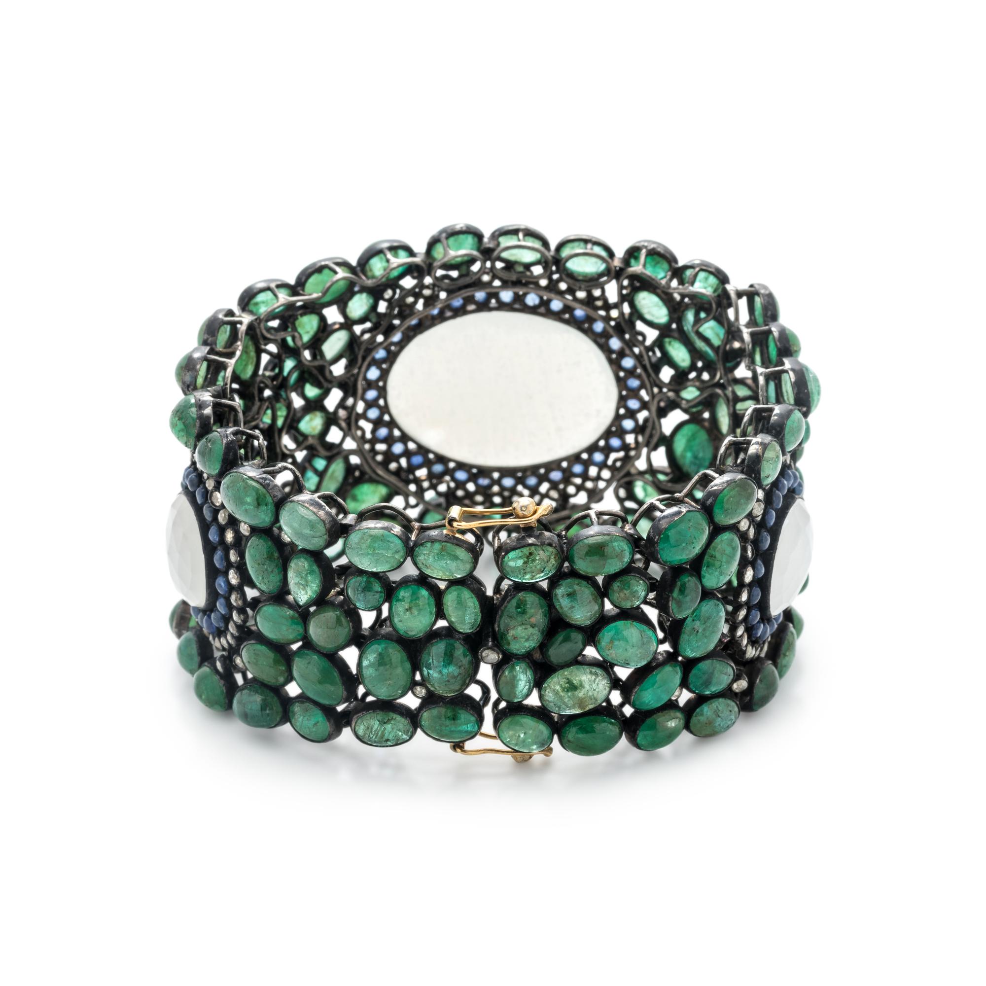 MOONSTONE, EMERALD, IOLITE AND DIAMOND BRACELET