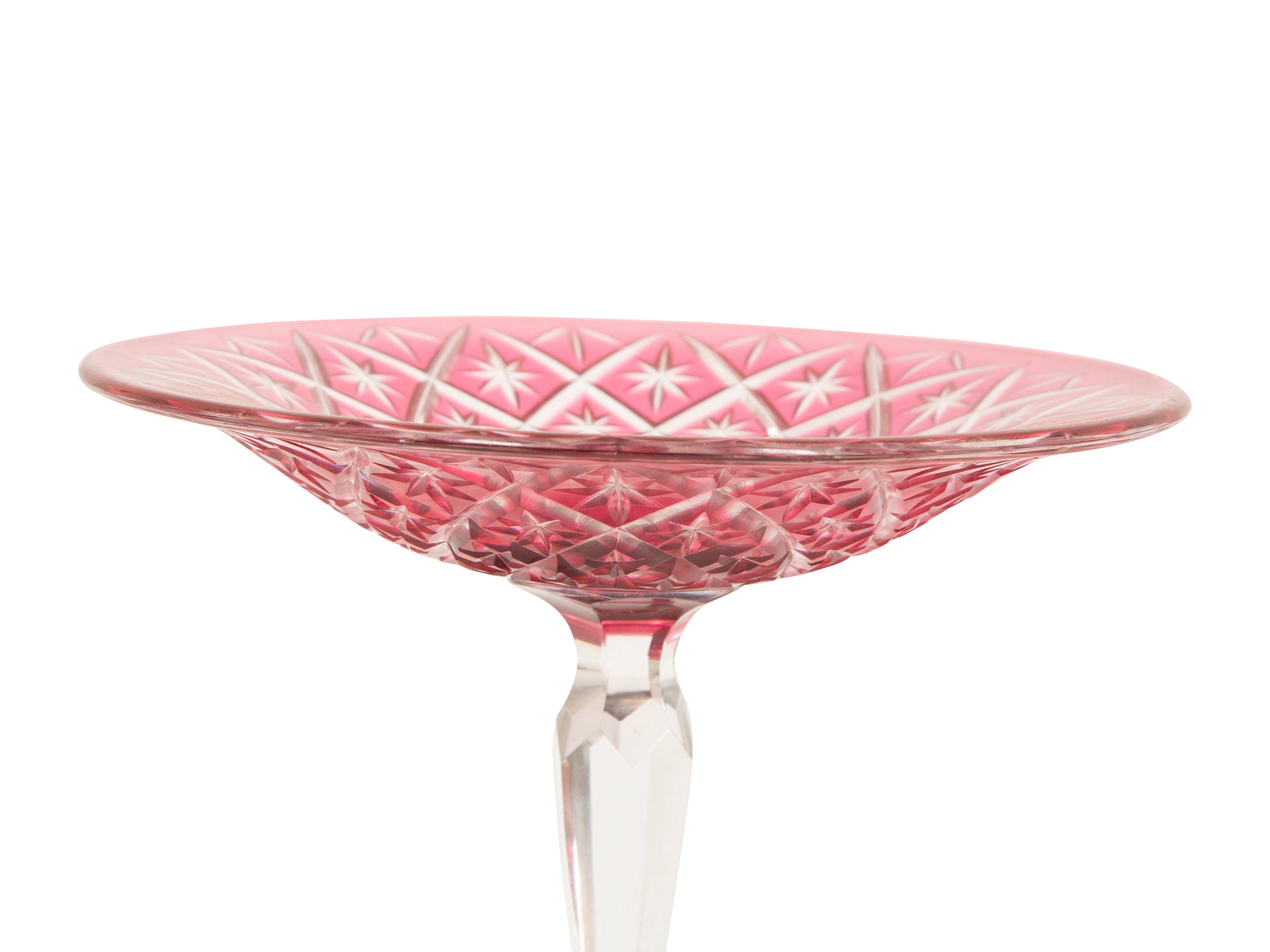 A Pair of Cranberry Cut-to-Clear Glass, Onyx and Silver-Plate Compotes