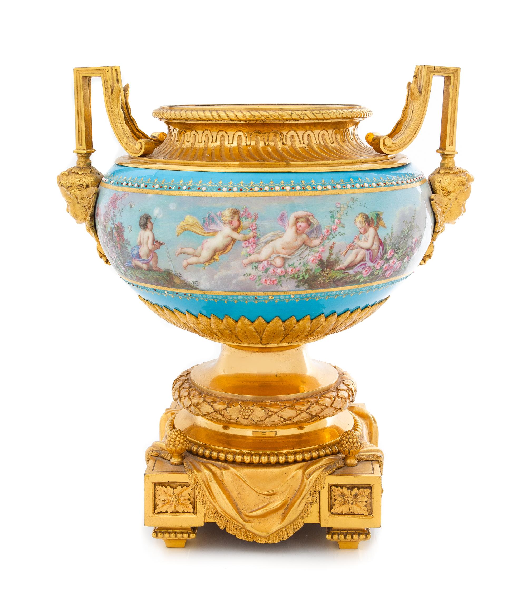 A Sevres Gilt Bronze Mounted Porcelain Vase Height 14 1/4 inches. — 19TH CENTURY