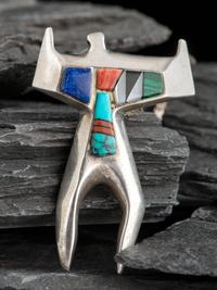 Sterling Silver and Inlay Figural Pendant