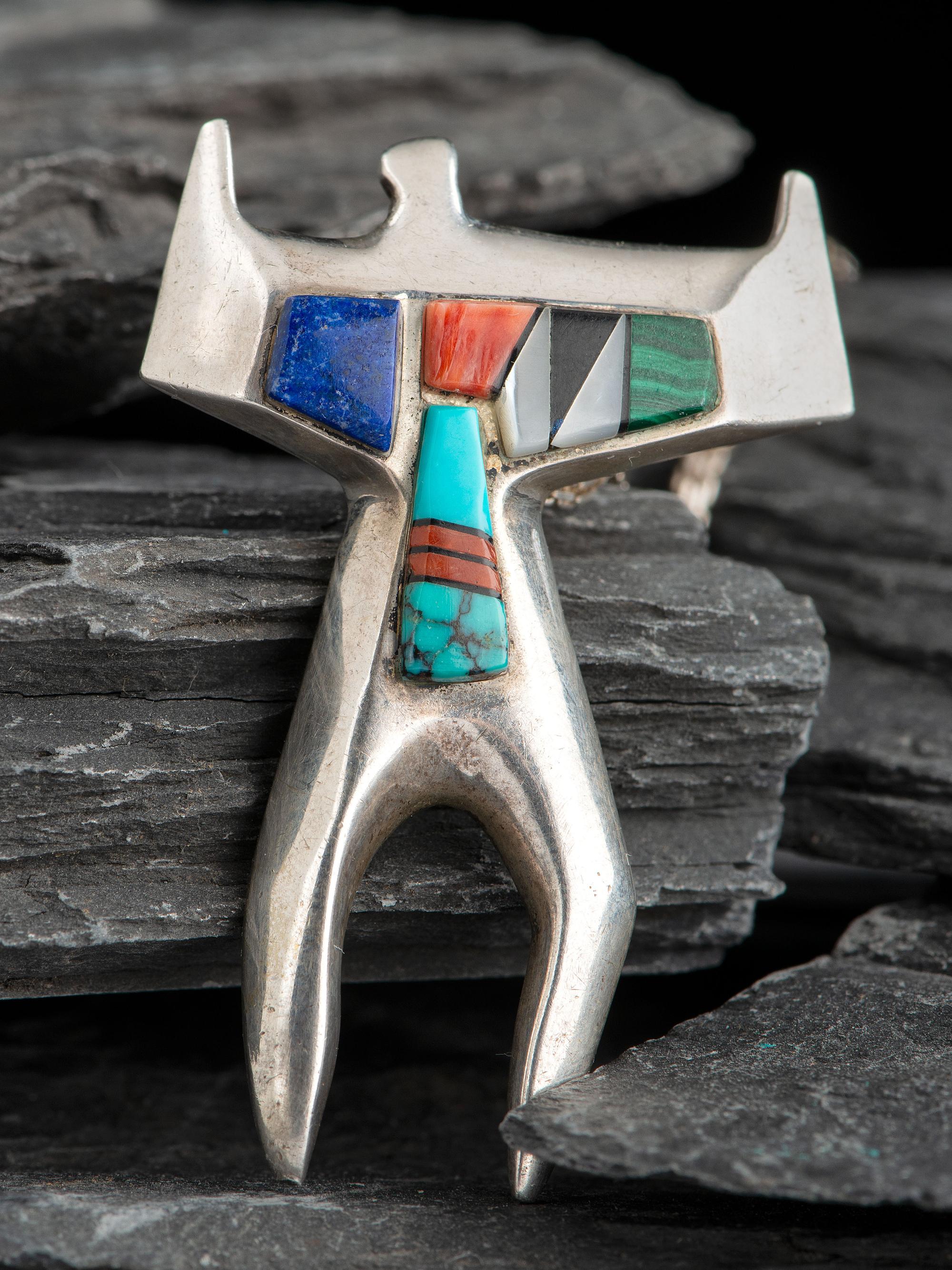 Sterling Silver and Inlay Figural Pendant