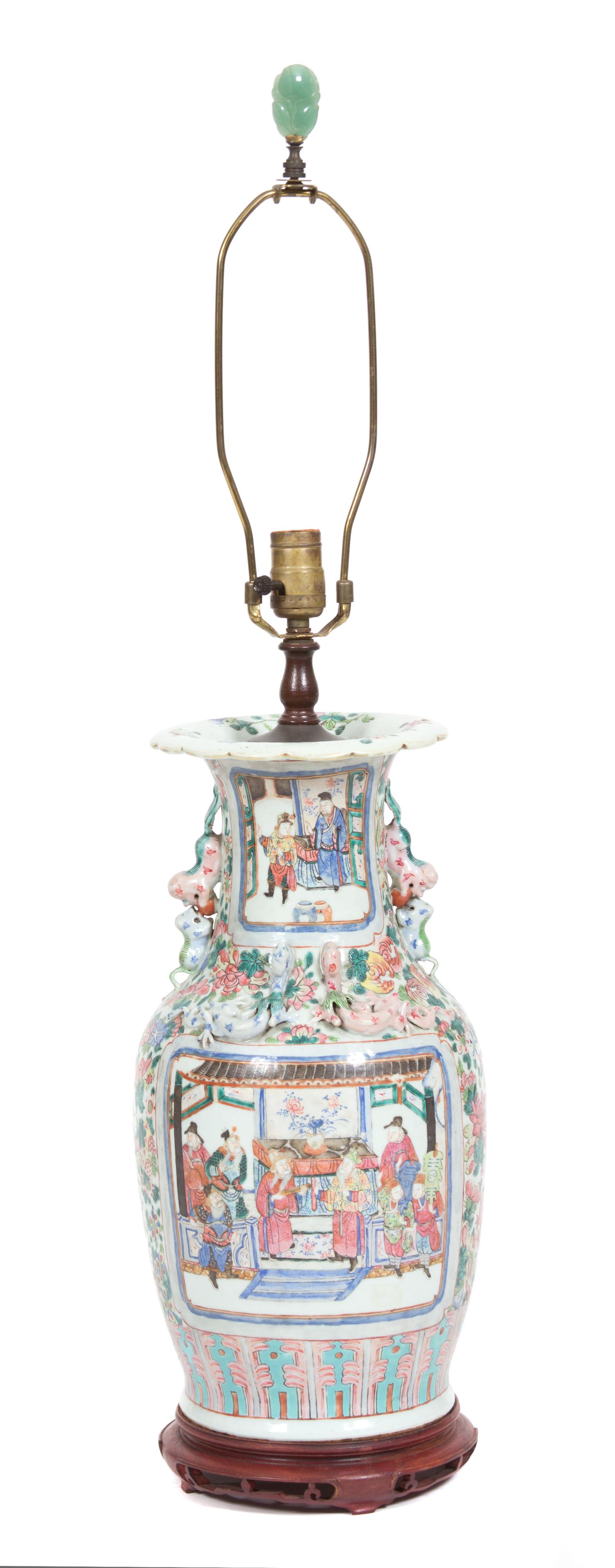 A Chinese Export Famille Rose Porcelain Vase Height overall 35 inches. — 19TH CENTURY