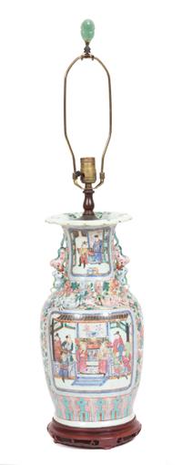 A Chinese Export Famille Rose Porcelain Vase Height overall 35 inches. — 19TH CENTURY