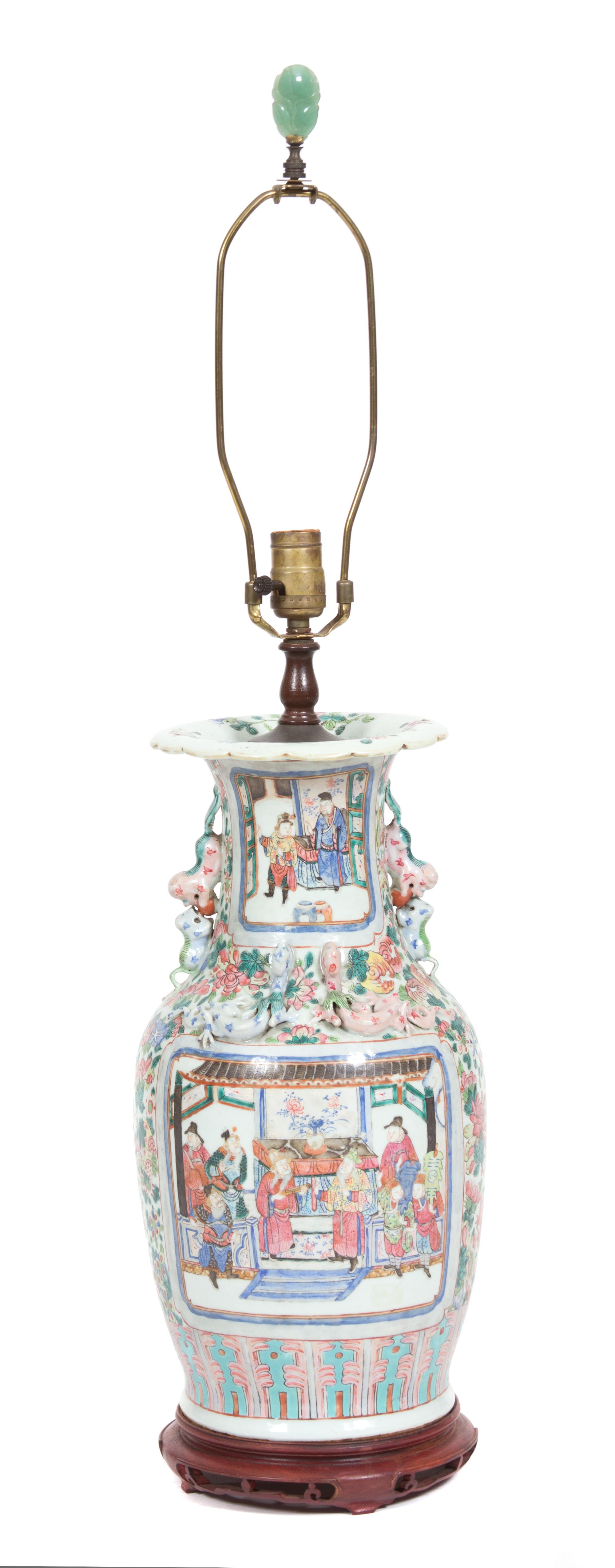 A Chinese Export Famille Rose Porcelain Vase Height overall 35 inches. — 19TH CENTURY