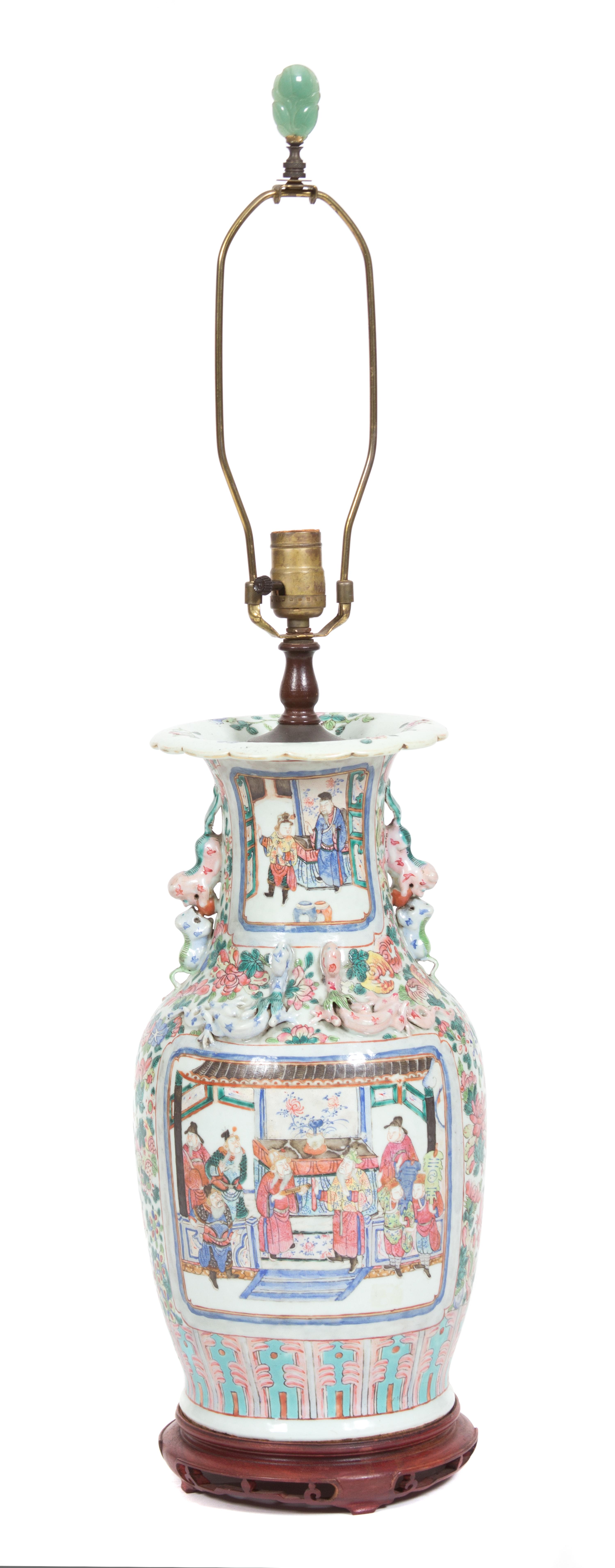 A Chinese Export Famille Rose Porcelain Vase Height overall 35 inches. — 19TH CENTURY