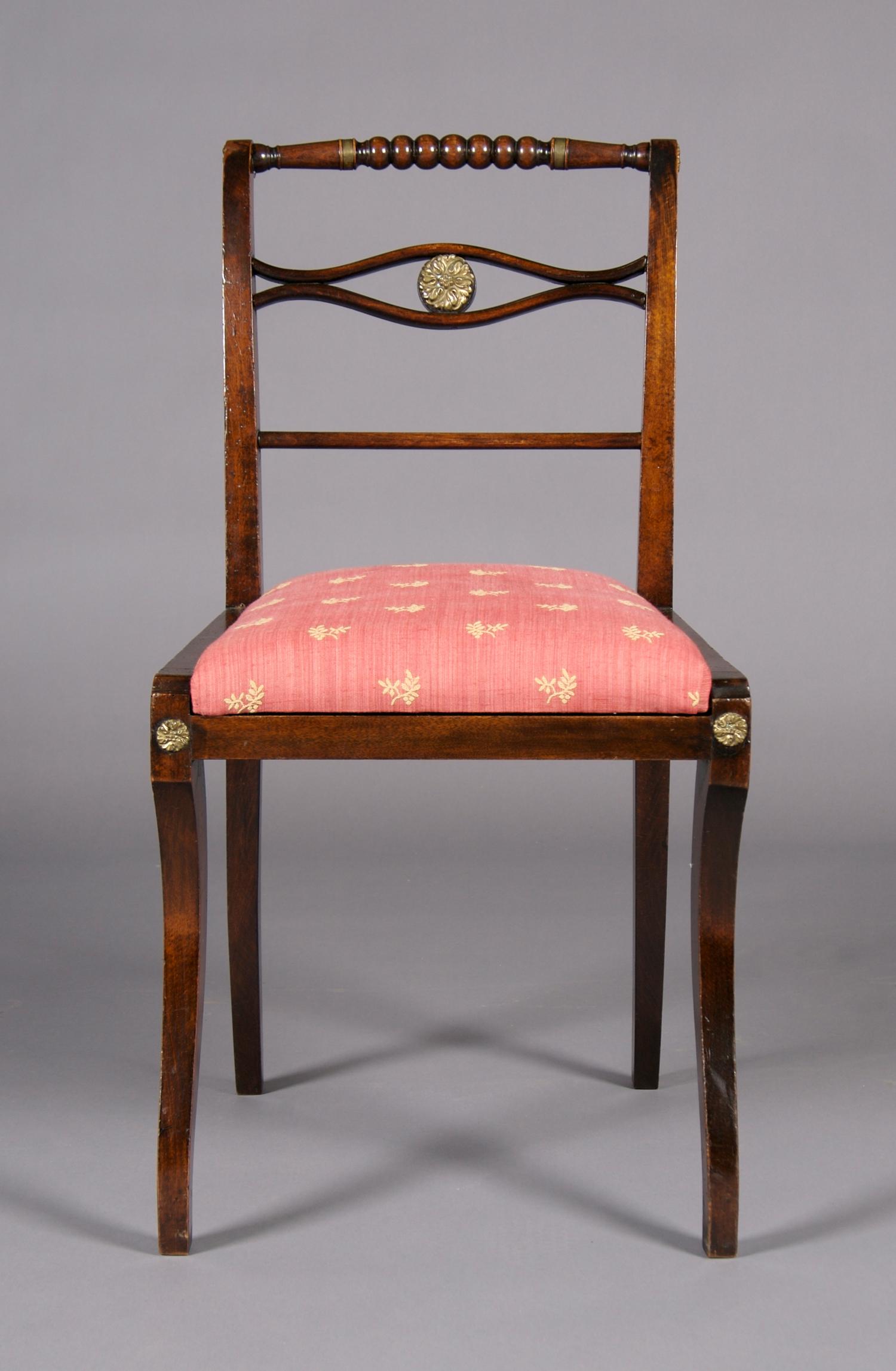 A Regency Mahogany Parcel Gilt Side Chair, Height 32 3/4 inches.