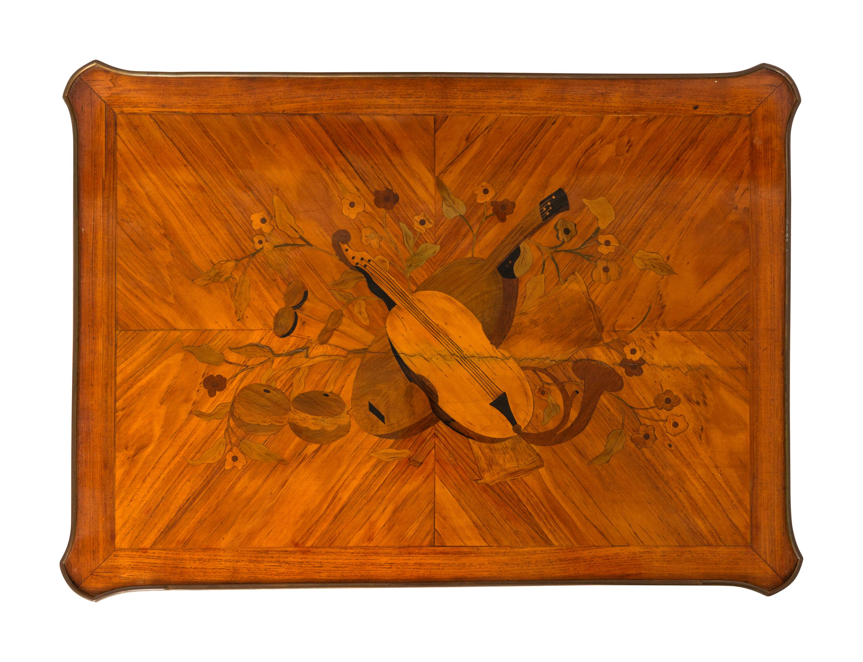 A Louis XV Marquetry Veneered Stand with Gilt Bronze Mounts