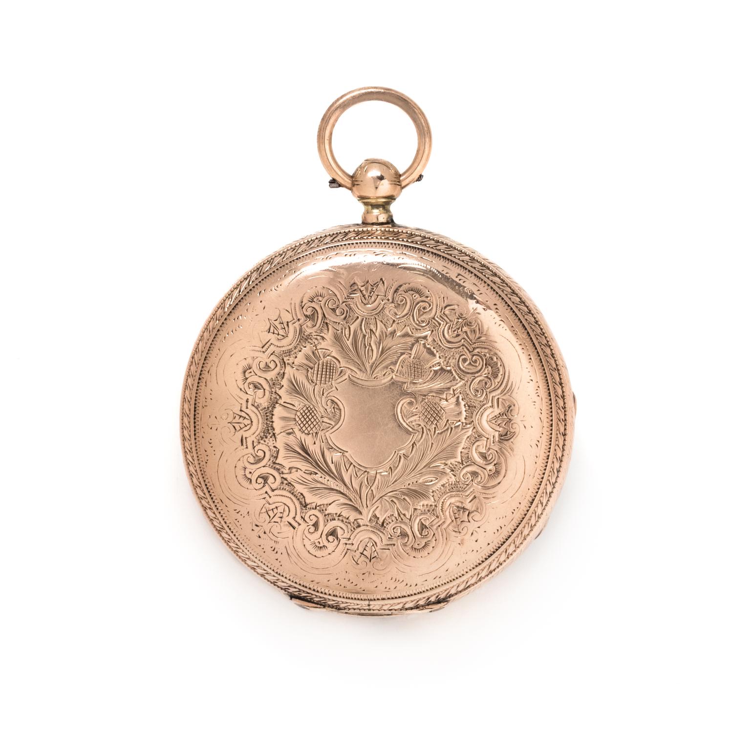 BRITISH, 9K PINK GOLD OPEN FACE POCKET WATCH