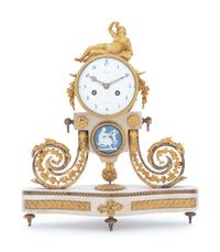 A French Gilt Bronze and Blue Jasperware Mounted Mantel Clock