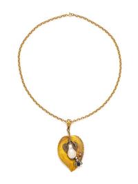 WILHELM WEISS, VIENNA SECESSIONIST, BICOLOR GOLD, DIAMOND AND MULTIGEM PENDANT/NECKLACE