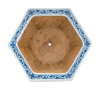 A Chinese Blue and White Porcelain Hexagonal Jardinière