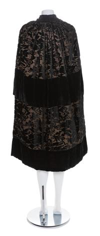 Hamilton & Co. Black Patterned Velvet Opera Cape, 1920s No size label