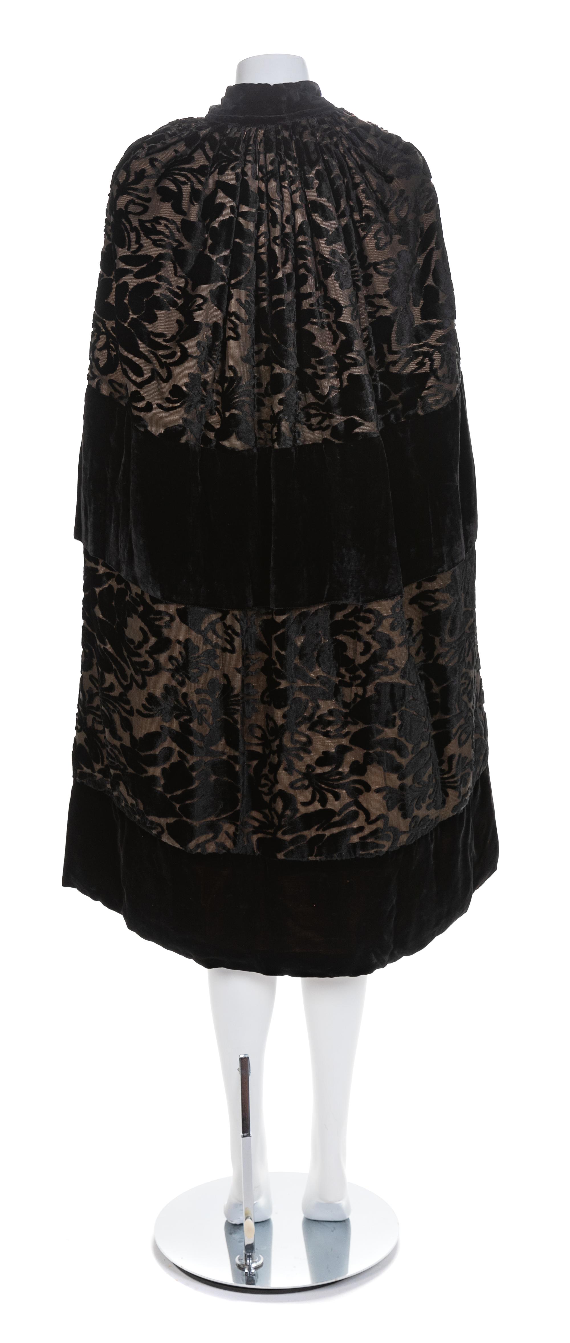 Hamilton & Co. Black Patterned Velvet Opera Cape, 1920s No size label