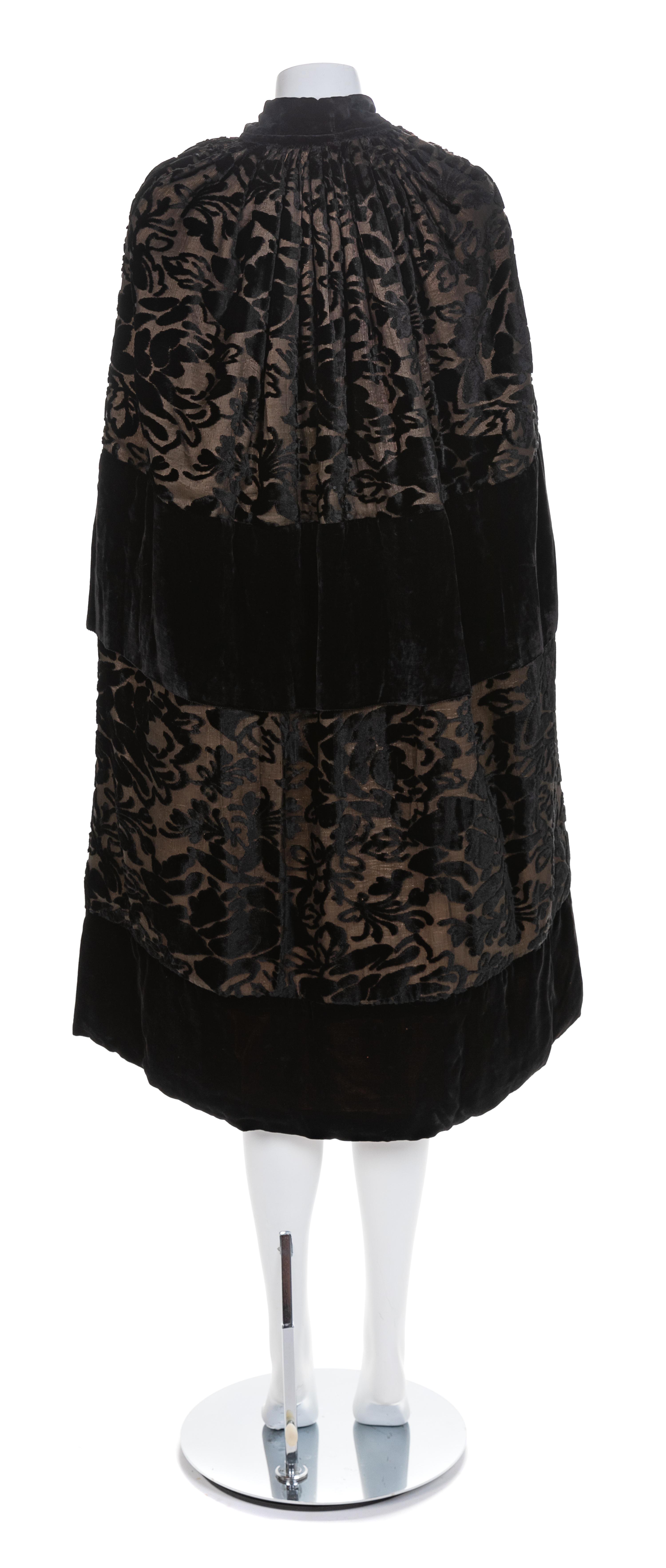 Hamilton & Co. Black Patterned Velvet Opera Cape, 1920s No size label