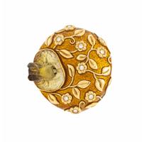 ELIZABETH GAGE, YELLOW GOLD, ENAMEL, AND DIAMOND HONEYBEE BROOCH