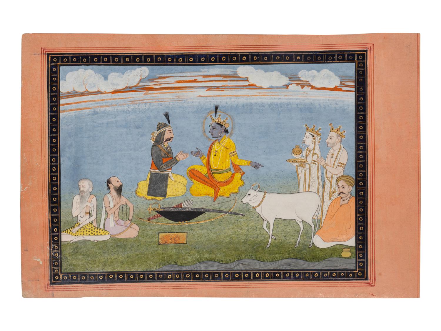 An Indian Illustration From a Ramayana Series, Punjab Hills, Kangra, 19th Century 十九世紀 印度旁遮普山丘岡格拉派細密畫《羅摩衍那》之羅摩對談維毗沙那