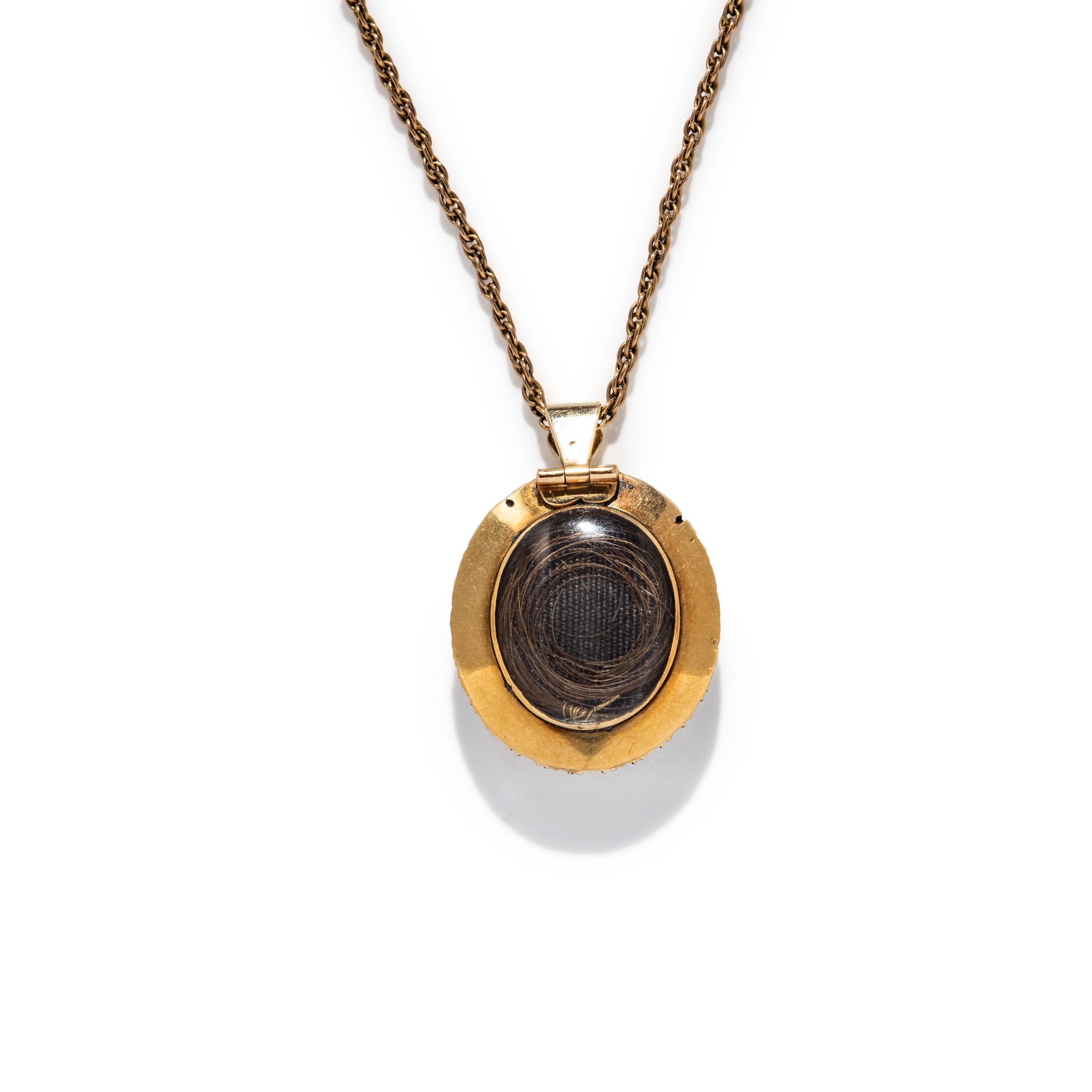 VICTORIAN, YELLOW GOLD AND SEED PEARL MOURNING PENDANT
