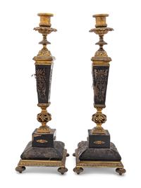 A Pair of Napoleon III Boulle Marquetry Candlesticks