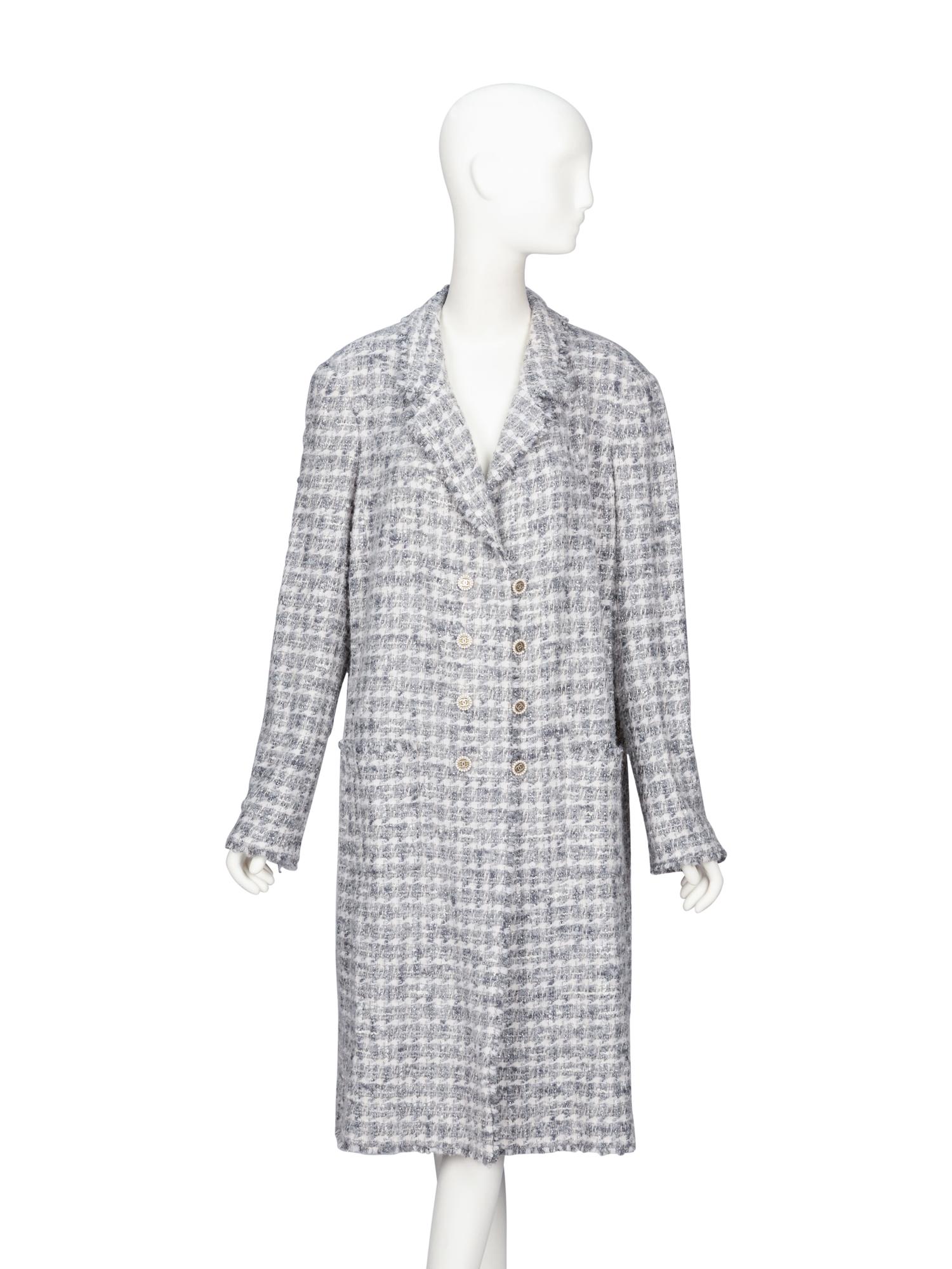 Chanel, Grey Fantasy Tweed Double Breasted Coat