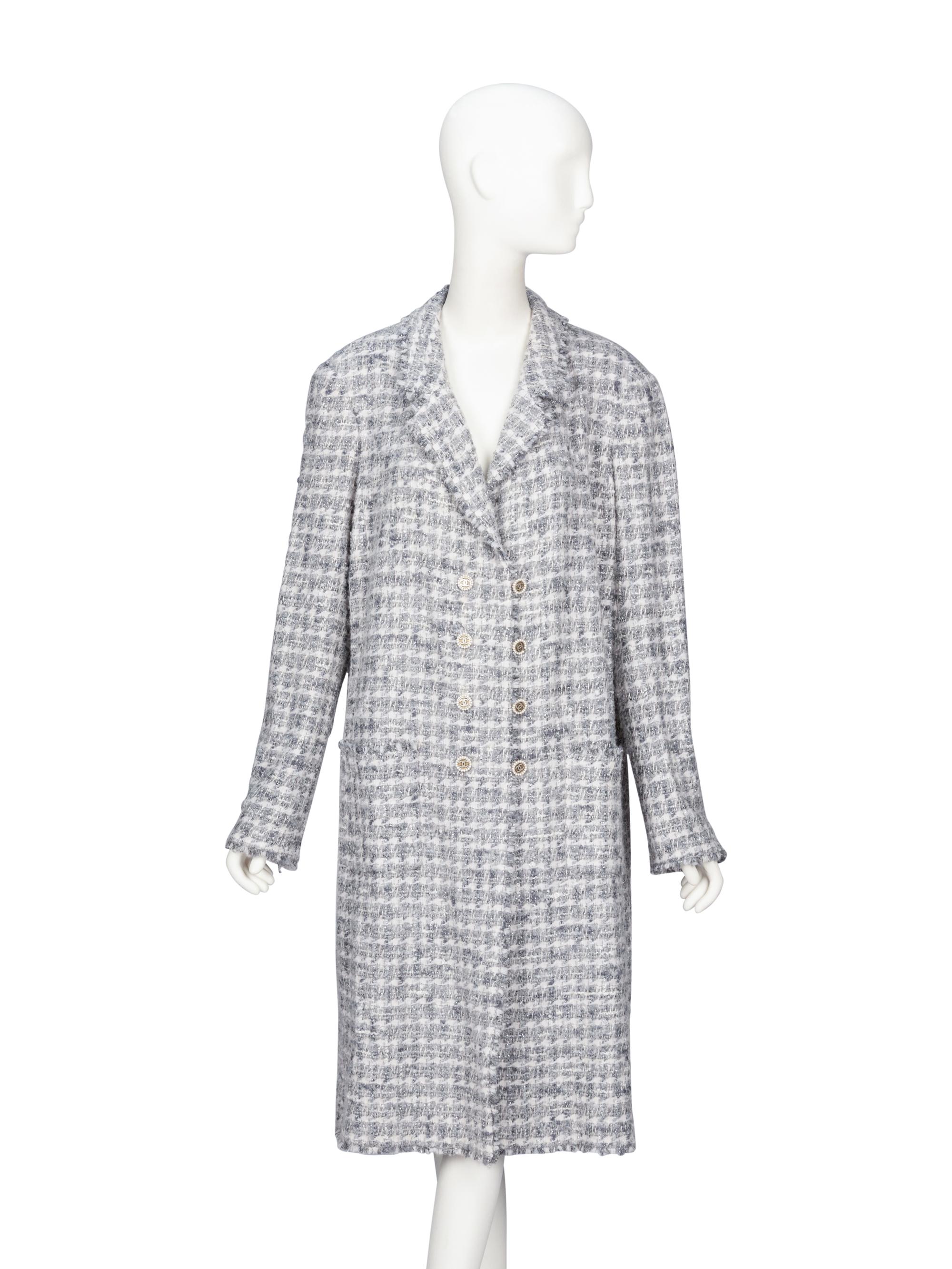 Chanel, Grey Fantasy Tweed Double Breasted Coat