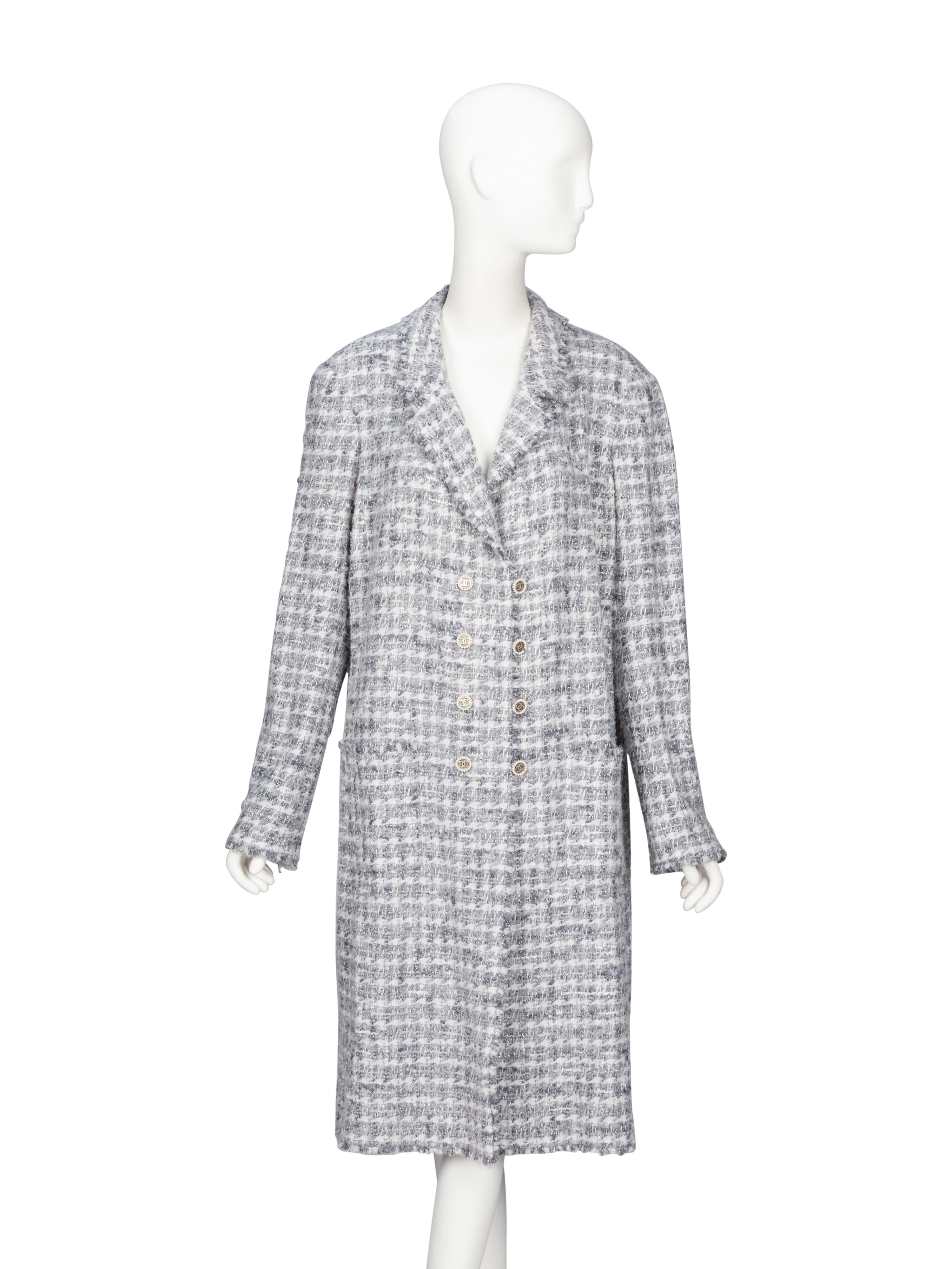 Chanel, Grey Fantasy Tweed Double Breasted Coat
