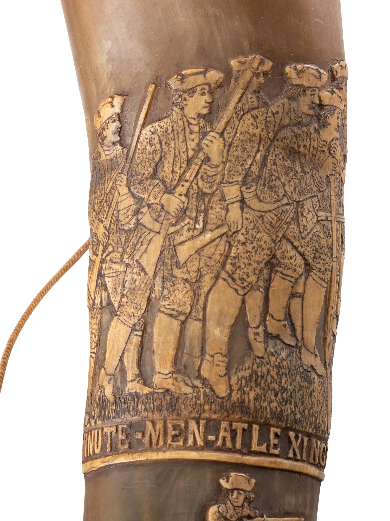 [REVOLUTIONARY WAR]. Mexican hunting horn commemorating the Battle of Lexington.