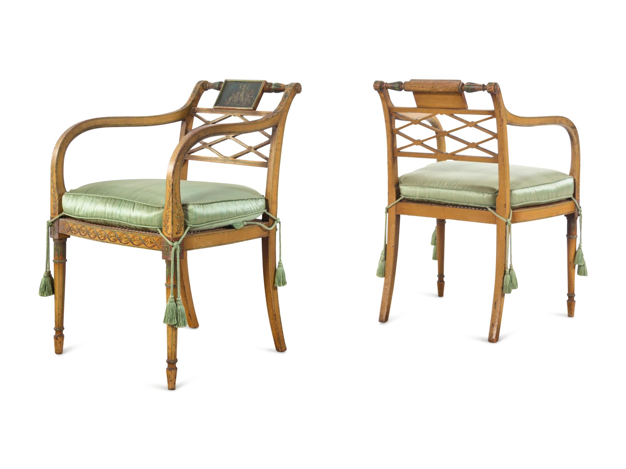 A Pair of Regency Style Painted Armchairs