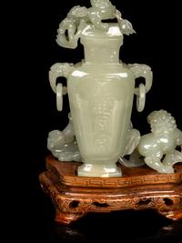 A Chinese Pale Celadon Jade Vase and Cover