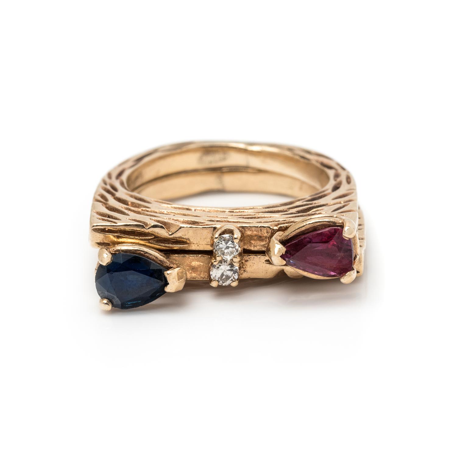 GEMSTONE AND DIAMOND RING SET