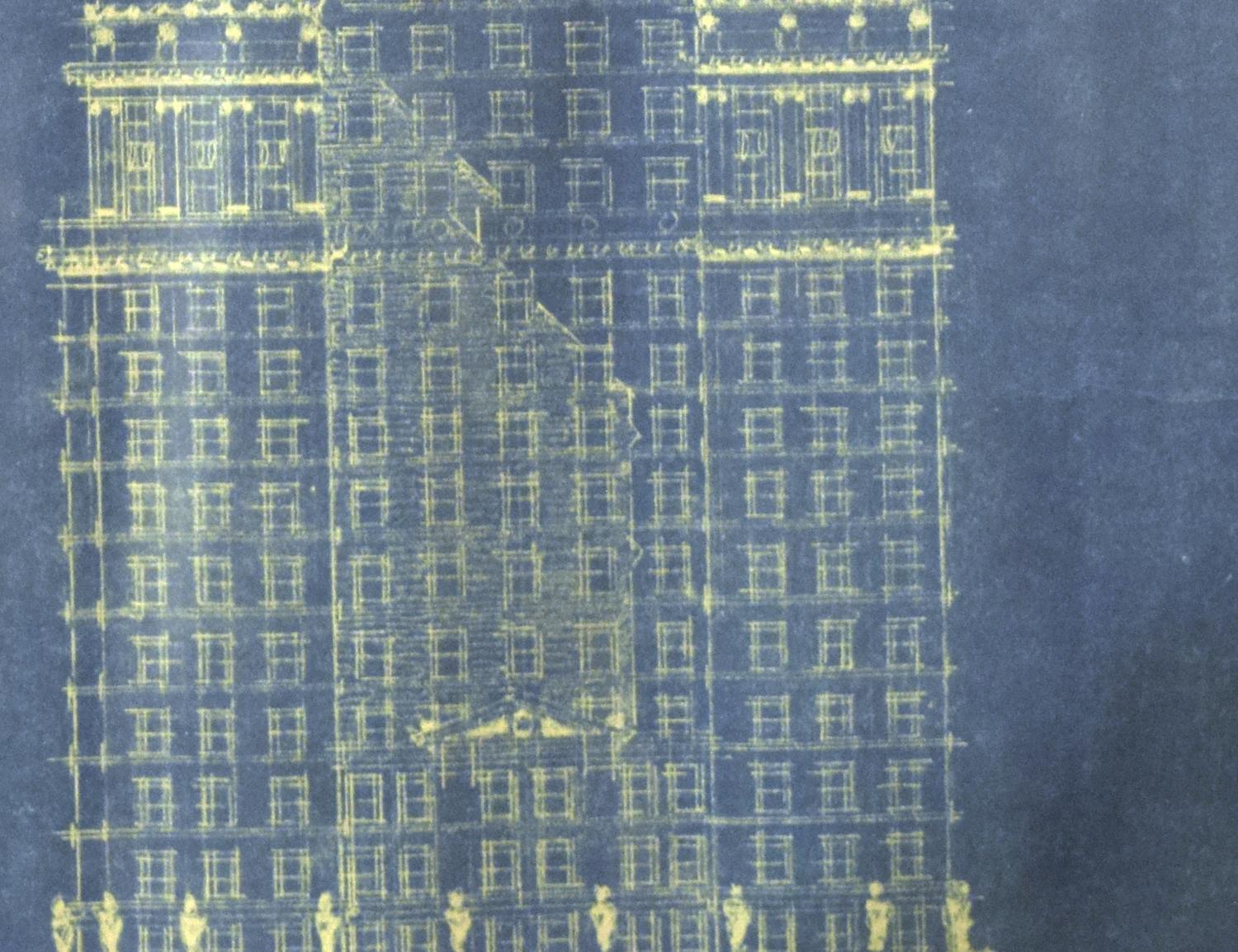 A Blue Print Drawing Signed "Ch. Nov. 1928. Geri A Riedl" 34-1/2 x 24 x 1-1/2 inches (framed) — United States, Circa 1928
